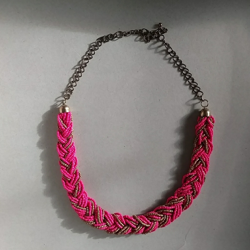 Pink and gold Braided Statement Necklace